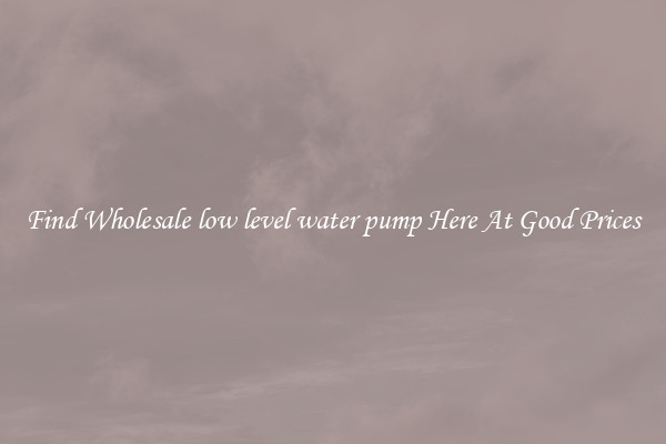 Find Wholesale low level water pump Here At Good Prices
